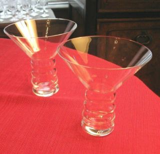 Riedel O Martini Glass Pair Signed Glass Unique Hollow Ribbed Stem