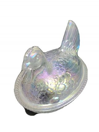 Vintage Imperial Lenox Hand Crafted Clear Carnival Glass Chicken Candy Dish Lid