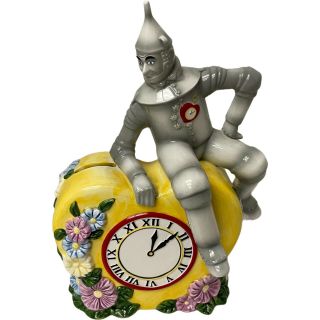 The Wizard Of Oz Tin Man Piggy Coin Bank Sitting On Faux Yellow Clock 10 1/4 "