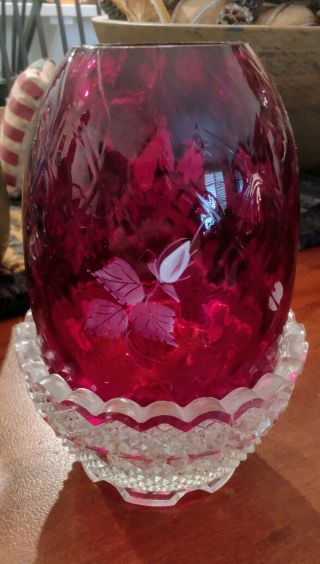 Vintage Fenton hand Painted Fairy Lamp,  Fenton Ruby Red Glass signed 3