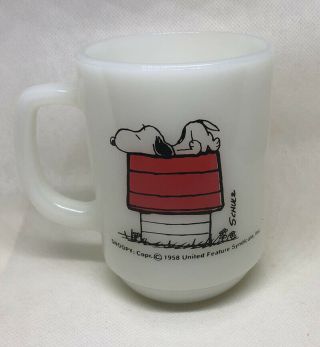Vintage Fire King Snoopy Coffee Mug Cup - I Think I 