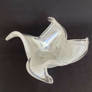 Vtg.  Lavorazione Arte Murano Italy Hand Blown Art Glass White Swirl Bowl