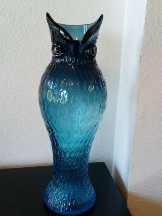 15 " Inch Tall Teal Murano Art Glass Owl Vase