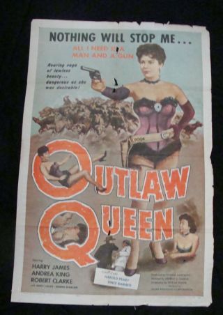 Outlaw Queen Movie Poster Andrea King 1957 One Sheet