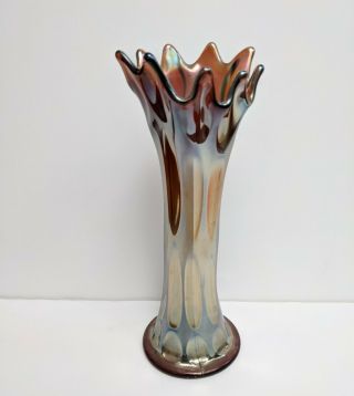 Vintage Fenton Amethyst Carnival Glass Long Thumbprint 10” Vase