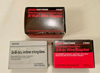 3 Boxes Of Vintage Sears Craftsman Heavy Duty Wire Staples 2 Have Some 1 Full