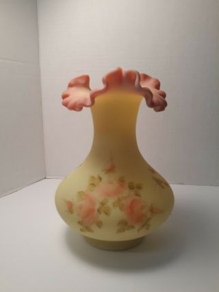 Fenton Burmese Vase Hand Painted Signed By Alice Farley