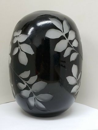 Dale Tiffany Studio Art Glass Favrile Carved Sandblasted Cameo Vase Black 10 "