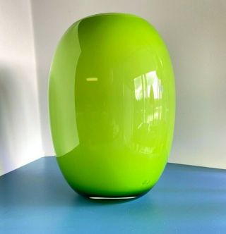 Mcm Vintage Lime Green / White Cased Large Oblong Vase - Lsa Intl Poland