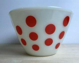 Vintage Fire King Red Polka Dot Splash Proof Mixing Bowl 7.  5 " Wide 4.  75 " Tall