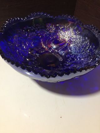 Fenton L.  G.  Wright Carnival Glass 10 1/4 Inch Bowl Purple " Fruit & Flowers "