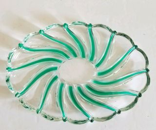 Mikasa Peppermint Swirl Green Crystal Oval Serving Dish Germany Vintage