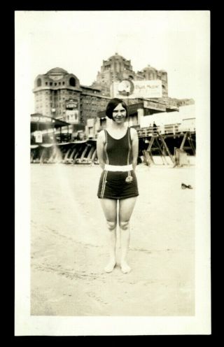 Vintage Pretty Flapper Snapshot Photo 1920s Bathing Suit Pose