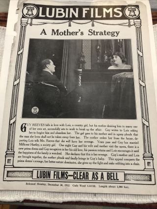 Lubin Film Poster 1912 A Mother’s Strategy Vintage