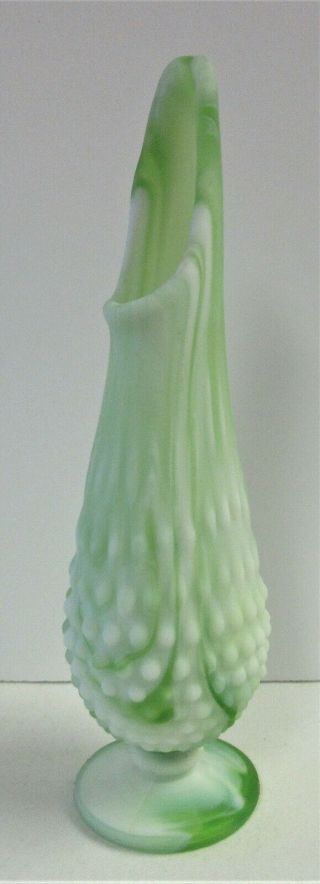 Lovely Vintage Green & White Uranium Glass Slag Swung Vase,  Glows1