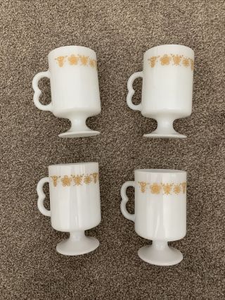 Vintage Corningware B Handled Pedestal Mug Pyrex Butterfly Gold Set Of 4