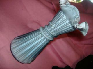 1980 Vintage Fenton Wheat Vase Blue/gray Cased Overlay Glass Ruffle Flower 7.  75 "