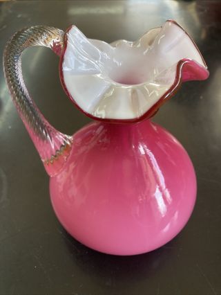Fenton Ruffled Vase Pink And White