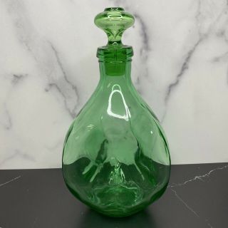Vintage Blenko Green Glass Pinched Decanter Carafe