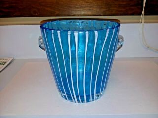 Great Murano Venini Italian Disarono Blue Opalescent Glass Rib Optic Ice Bucket