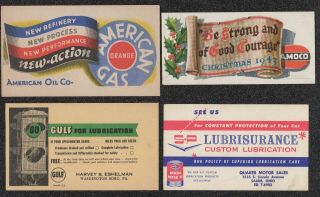 Lqqk 4 Vintage 1940s - 60s Ad Cards,  American Oil/ Amoco/ Gulf/s - P