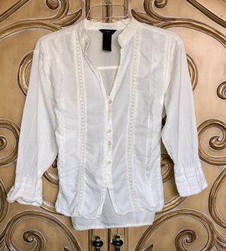 Vintage Boho White Coupe Womens Xl Button - Up Blouse Euc