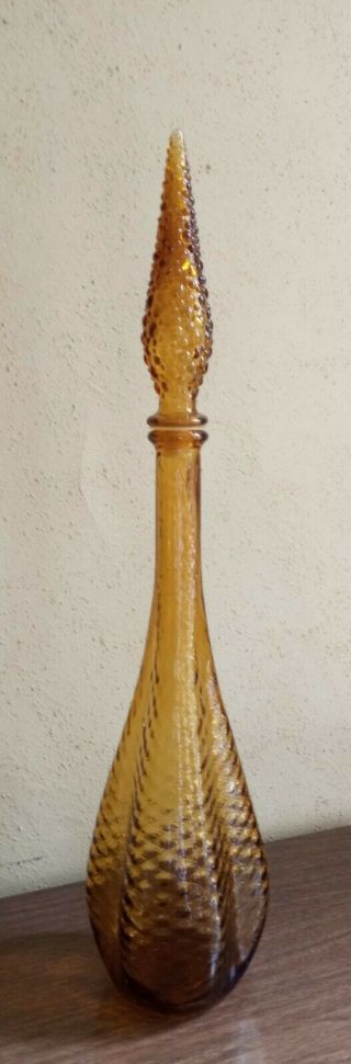 Vntg Mid Century Empoli Murano Italian Art Glass Decanter Genie Bottle Amber