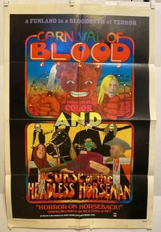 Vintage 1972 Carnival Of Blood/curse Of The Headless Horseman Poster.  27” X 41”