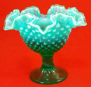 Vintage Fenton Emerald Green Opalescent Hobnail Candy Dish Pedestal Foot 5.  5 "