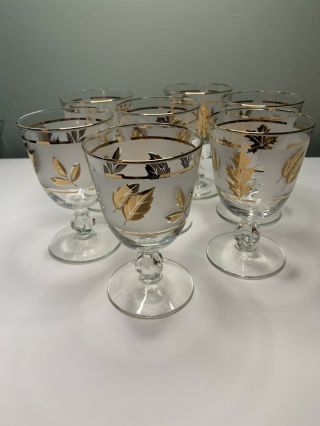 Vintage Libbey Glass Co.  Golden Foliage Water Goblets,  Set Of 7