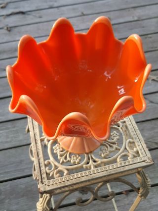 Mcm Vintage L E Smith Fayette Swung Glass Slag Bittersweet Orange Pedestal Bowl