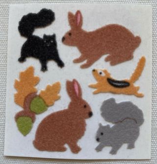 Vintage Sandylion Fuzzy Woodland Animals Stickers Mod Squirrel Chipmunk Bunny