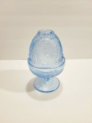 Vintage Tiara Indiana Sandwich Glass Chantilly/blue Fairy Lamp Candle Holder