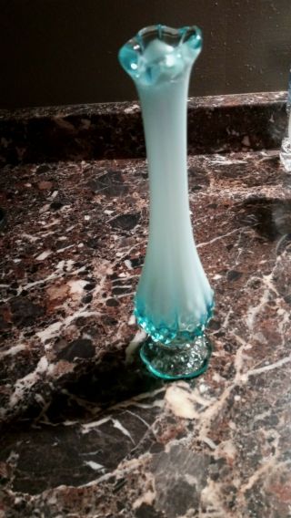 Vintage Fenton Blue Opalescent Lily Of The Valley Bud Vase