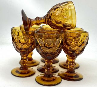 Set Of 8 Imperial Provincial Amber Glass Wine Glasses Stem 1506 Thumbprint