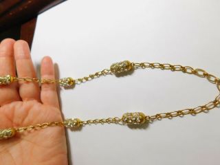 Signed J.  Crew Clear Rhinestone Studded Cylinder Bead Gold Tone Necklace Vintage