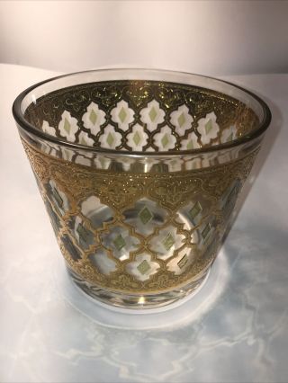Vintage Mcm Culver Valencia 22k Gold & Green Diamond Glass Diamond Ice Bucket