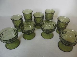 5 Juice Tumblers 4 Sherbet Glasses Olive Avocado Green Indiana Colony Whitehall