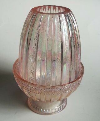 80s Vintage Fenton Pink Iridescent Glass Fairy Lamp