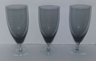 3 Vtg Fostoria Debutante Gray Iced Tea Goblets Smoke Gray Clear Stem Mid - Century