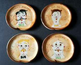 Vintage L&m Inc Ceramic Coasters - Set Of 4 - Barber Shop Quartet Theme