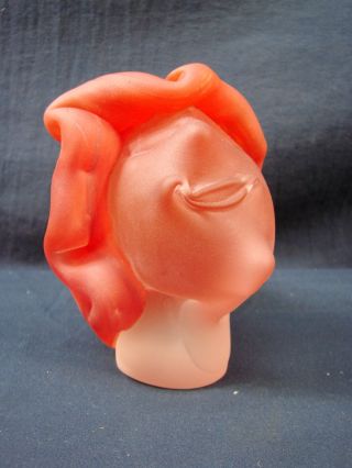 Fellerman Hand Crafted Glass Art Sculpture Woman Head Paperweight Red Signed 96