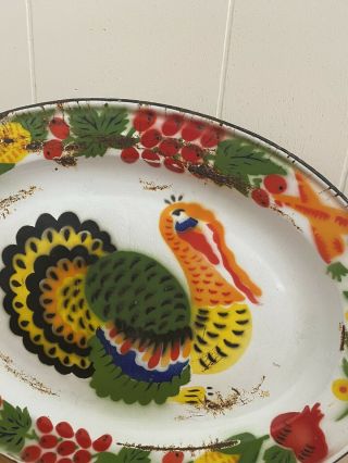 Vintage Enamelware Turkey Platter Serving Tray Thanksgiving Enamel 18 