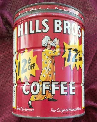 Vintage 1952 Hills Bros 2 Lb.  Red Can Brand Coffee Tin With Lid 12¢ Off