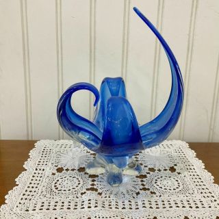 Vintage Stunning Blue Murano Style Glass Bowl