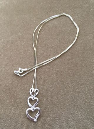 Vintage 925 Sterling Silver Triple Heart & Gold Tone Sterling 18” Chain Necklace