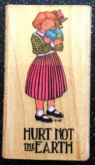 Vintage Rubber Stamp " Hurt Not The Earth " By All Night Media 3 X 1 3/4 "