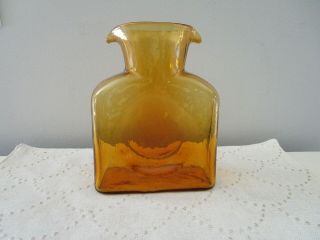 Blenko Glass Honey Amber Double Spout Water Jug 8 " Carafe Pitcher