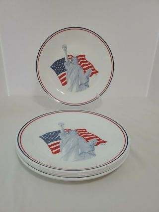 Corelle Corning Set Of 7 Dinner Plates Statue Of Liberty American Flag 1991 10 "