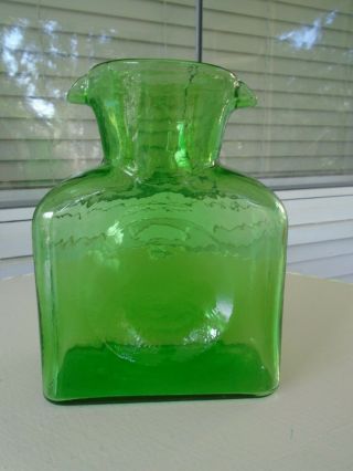 Blenko Art Glass Carafe Double Spout Water Pitcher Jug Green